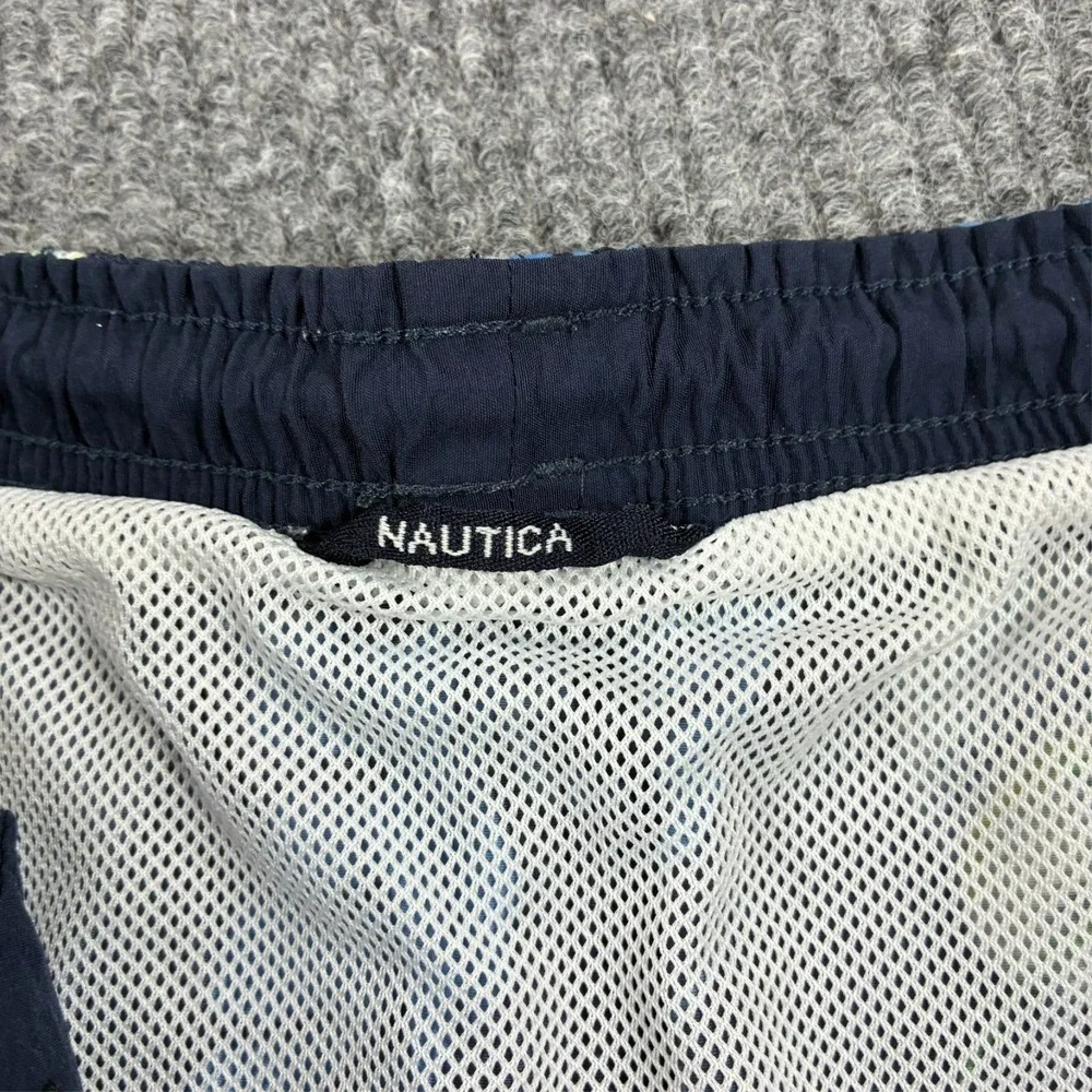Nautica Mens XL Swim Trunks Fish Hawaiian Print Navy Mesh Lined Beach Shorts